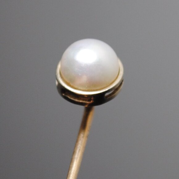 Antique 10k White & Yellow Gold Stick Pin with Pearl - Picture 6 of 12